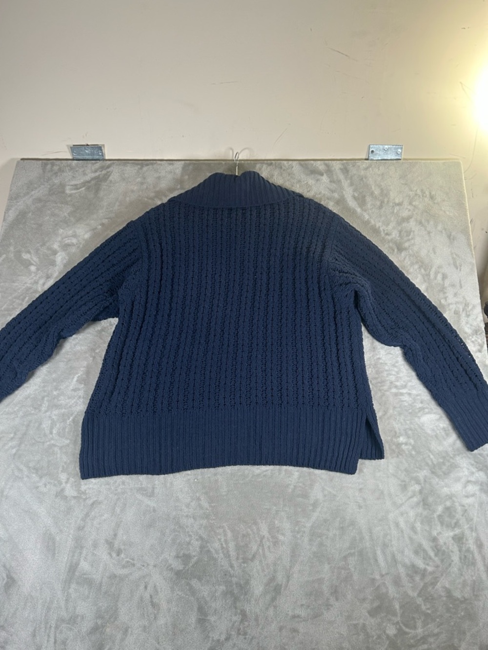 Aerie Navy Cable-Knit Half-Zip oversized Pullover Sweater - Picture 7 of 14